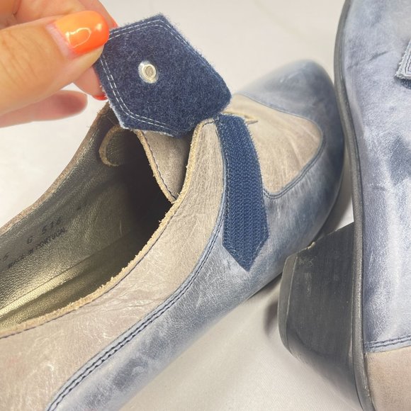 FIOJI Womens 41 (US 10.5-11) Blue Gray Leather Loafer Heels Booties Low Heel - Picture 9 of 10